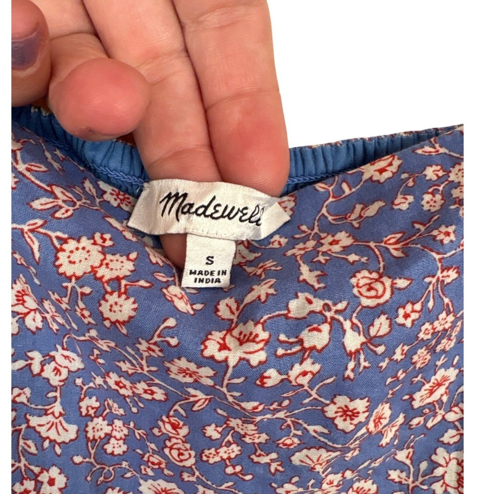 Madewell Tiered Midi Dress Womens Blue Floral Boho Tie Strap Smocked SIZE S - Picture 4 of 6
